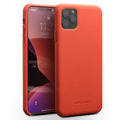 QIALINO pour iPhone 11 Pro 5,8 pouces, étui avec texture de lychee, housse arrière en cuir véritable - Orange