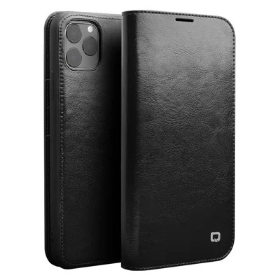 QIALINO Genuine Cowhide Leather Wallet Cover for iPhone 11 Pro 5.8 inch - Black