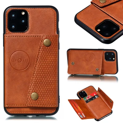 Kickstand Card Holder PU Leather Coated TPU Case for iPhone 11 6.1 inch - Brown