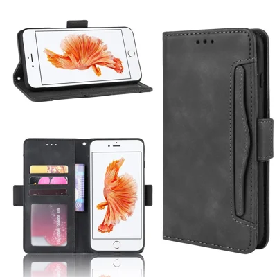Leer Wallet Stand Telefoonhoes met Meerdere Kaartvakken Hoes voor iPhone 6/6s 4,7 inch - Zwart