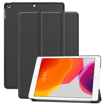Custodia Tablet in PU Leather per iPad 10,2 (2021) / (2020) / (2019) Anti-caduta con Supporto Tri-Fold Slim Cover Protettiva - Nero