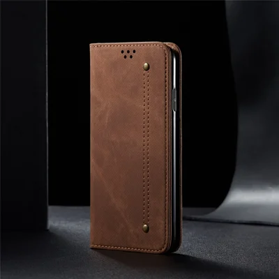 Jeans Cloth Texture Retro Style Leather Case for iPhone 6/6S - Brown