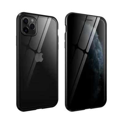 Anti-peep Magnetic Installation Metal Frame + Tempered Glass Alll-round Protective Phone Case for iPhone 11 Pro 5.8 inch (2019) - Black