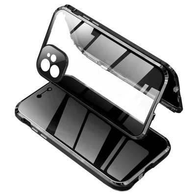 35 Degree Anti-peep Front Glass Anti-peep Magnetic Installation Metal Frame + Tempered Glass Phone Shell for iPhone 11 6.1 inch (2019) - Black