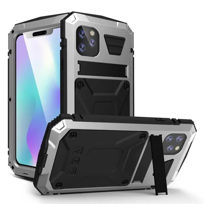 Tank Series Full Covering Kickstand Metal Frame Phone Cover Shell for iPhone 11 6.1 inch - Silver
