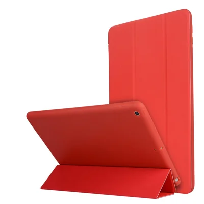 Tri-fold Stand Custodia protettiva universale in silicone + pelle con funzione di attivazione/sospensione automatica per iPad 10.2 (2021) / (2020) / (2019) - Rosso