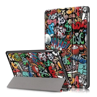 Custodia per tablet in pelle PU con stampa a motivi, supporto pieghevole automatico per sveglia/sospensione per iPad 10.2 (2021)/(2020)/(2019) - Graffiti Cartoon