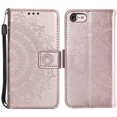 Imprint Flower Leather Wallet Phone Case mit Ständer für iPhone 7 4,7 Zoll/8 4,7 Zoll/SE (2020)/SE (2022) - Roségold