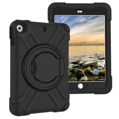 Custodia per iPad 10.2 (2021) / (2020) / (2019) con Impugnatura Girevole e Supporto Pieghevole - Cover Protettiva in PC + Silicone - Nero Totale