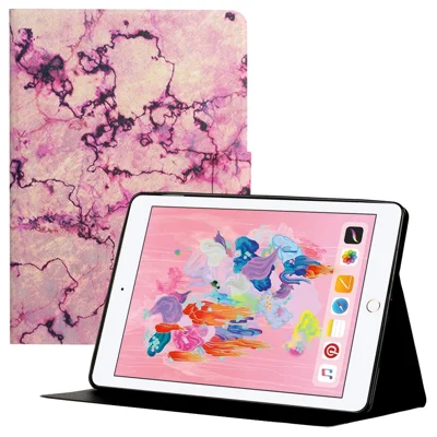 Mønsterprintet lærtilfælde til iPad 10,2 (2021)/(2020)/(2019), folio smart standdæksel med kortlomme - lilla marmor