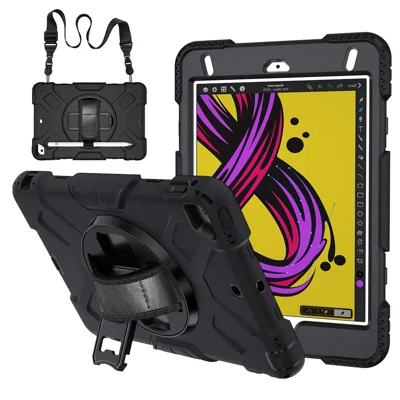 Rotating Kickstand PC + Silicone Tablet Hybrid Case with Hand Strap Shoulder Strap for iPad mini 4/mini (2019) 7.9 inch