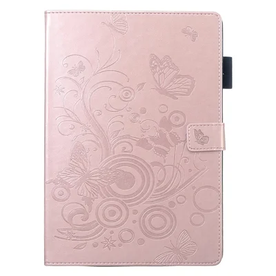 Imprint Butterfly Wallet Læder Stående Skal Tablet Cover til iPad 10,2 (2021)/(2020)/(2019) - Roséguld