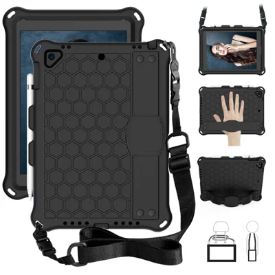 Honeycomb Texture EVA Tablet Hybrid Case with Shoulder Strap for Apple iPad 9.7-inch (2018)/(2017)/iPad Pro 9.7 inch (2016)/iPad Air 2/Air (2013)  - Black