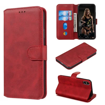 Para Iphone X/XS 5,8 Polegadas de Cor Sólida Flip em Couro, Concha de Telefone Celular - Vermelho