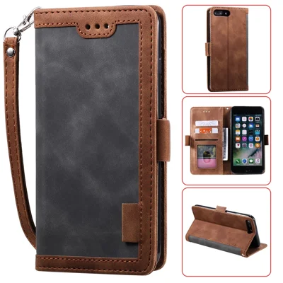 Funda de teléfono de piel Vintage Splicing Style Wallet Stand para iPhone 7 Plus/8 Plus de 5,5 pulgadas - Gris