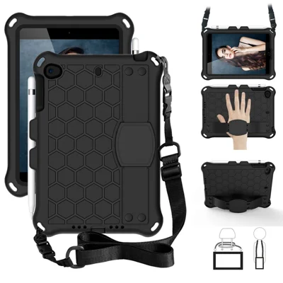 Honeycomb Texture EVA Tablet Hybrid Case with Shoulder Strap for Apple iPad Mini (2019) 7.9 inch/Mini 4/Mini 3/Mini 2/iPad Mini - Black