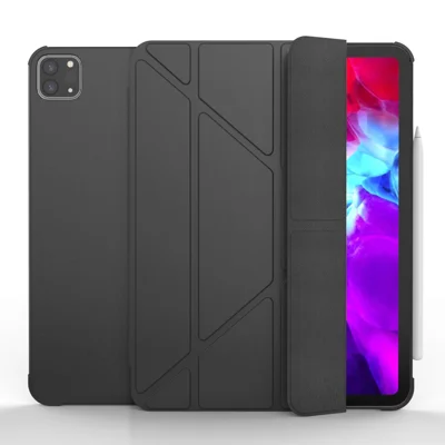 For iPad Pro 11-inch (2021)(2020)(2018) Tri-fold Stand Leather Protective Tablet Cover Case with Pen Slot - Black