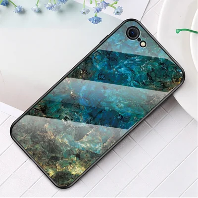 Marble Grain Pattern Tempered Glass PC + TPU Combo Case for iPhone SE (2nd Generation) - Emerald