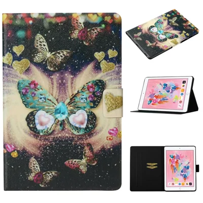Folia z nadrukiem motyli z kieszeniami na karty, skórzana pokrywa na tablet iPad Air 10,5 cala (2019)/iPad 10,2 (2021)/(2020)/(2019)