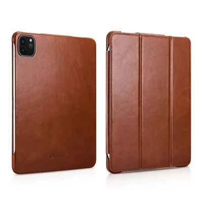 ICARER for iPad Air 11 (2026) / (2025) / (2024) / Pro 11-inch (2022) / (2021) / (2020) / (2018) Retro Tri-Fold Genuine Leather Smart Case Cover - Brown