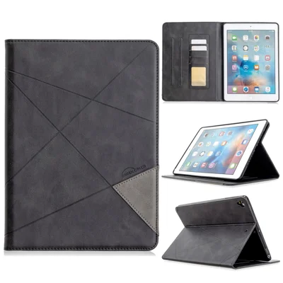 Geometric Pattern Stand Leather Smart Case for iPad Air 2/Air (2013)/iPad 9.7-inch (2018)/(2017)/Pro 9.7 inch (2016) - Black