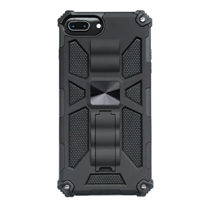 Coque avec support pour iPhone 6 Plus / 7 Plus / 8 Plus 5,5 pouces Armor résistant aux chutes avec couverture en PC TPU et feuille métallique magnétique - Noir