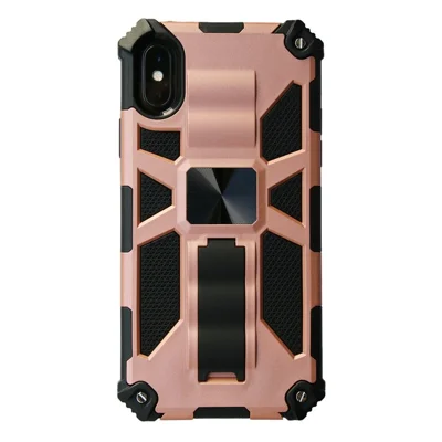 Kickstand Armor Dropproof PC TPU Hybrid Case with Magnetic Metal Sheet for iPhone XS Max 6.5-inch - Rose Gold