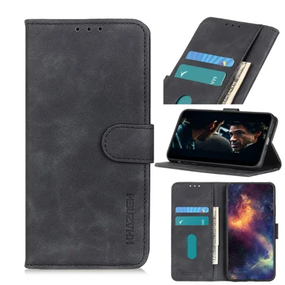 KHAZNEH Retro Leather Wallet Cover for iPhone 12 mini - Black
