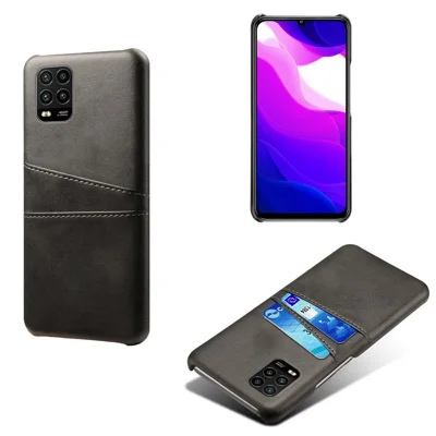 with Double Card Slots PU Leather Coated Hard PC Case for Xiaomi Mi 10 Lite 5G - Black
