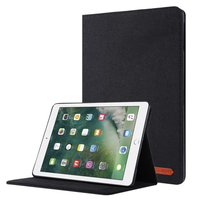For iPad 9.7-inch (2018)/(2017) /iPad Air (2013)/Air 2 Tablet Case Cloth Texture Leather Protective Cover with Card Slots Stand - Black