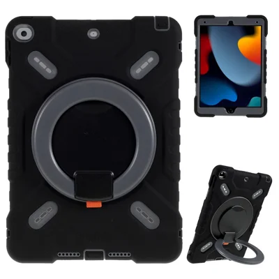 PEPKOO Tablet Case for iPad 10.2 (2021) / (2020) / (2019) / Air 10.5 inch (2019) Silicone Plastic Protective Cover with Kickstand - Black