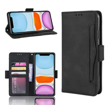 Custodia per cellulare in pelle PU con più slot per schede per iPhone 12 Pro 6.1 pollici - Nero