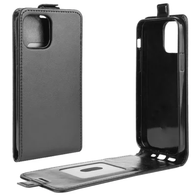 Vertical Flip Crazy Horse Leather Cell Phone Case for iPhone 12 mini - Black