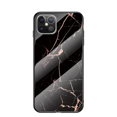 Marmorstruktur med tempersglas PC + TPU Hybridfodral för iPhone 12 Pro Max 6,7 tum - Svart/Guld