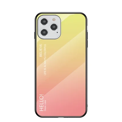 Gradient Color Tempered Glass + PC + TPU Shell for iPhone 12 Pro/12 - Yellow / Pink