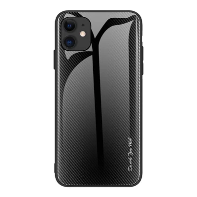 Kulstofstruktur Glastryk + TPU Kombiskal til iPhone 12/12 Pro 6,1 tommer - Sort
