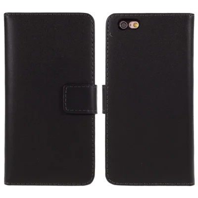 Stootbestendige gespleten lederen portemonneebehuizing met standaard voor iPhone 6/6s 4,7 inch telefoonaccessoire - Zwart