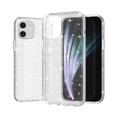 Glitterpulver PC+TPU Hybrid bagside til iPhone 12 mini - Sølv