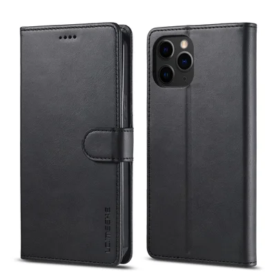 LC.IMEEKE Leather Wallet Stand Cover Cell Phone Shell for iPhone 12 mini - Black