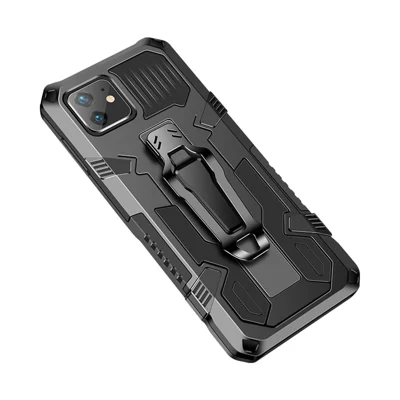 Cool Warrior PC+TPU+Metal Phone Cover with Kickstand Belt Clip for iPhone 11 6.1 inch - Black