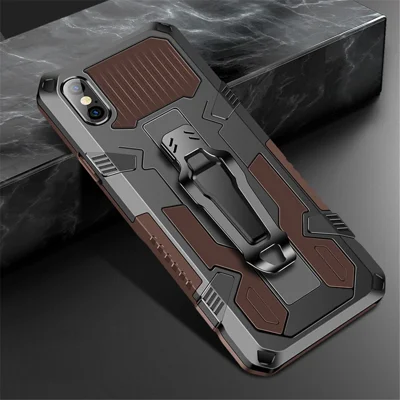 غطاء هاتف هجين من البلاستيك وTPU مع حامل لجهاز iPhone XS / X بحجم 5.8 بوصة - كحلي