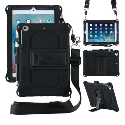 Kickstand PC Soft Silicone Case with Hanging Rope for Apple iPad mini (2019) 7.9 inch/4/3/2/1 - Black