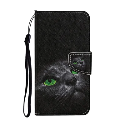 Pattern Printing Case PU Leather Wallet Shell with Stand for iPhone 12 mini - Black Cat