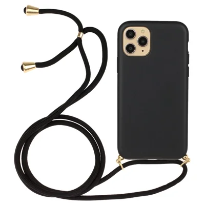 Für iPhone 12 Pro/12 6,1 Zoll Natürlicher Weizenstrohweicher TPU-Handyhülle mit Multifunktionsriemen - Schwarz