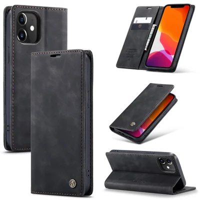 CASEME 013 Series For iPhone 12 Pro / 12 Auto-Absorbed Leather Stand Cover Flip Shell with Wallet - Black