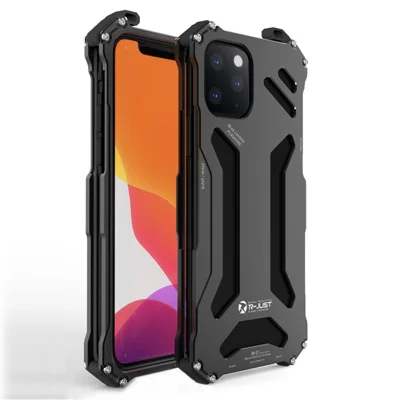R-JUST stødfast hul armør metal dæksel til iPhone 12 Pro Max 6,7 tommer - Sort