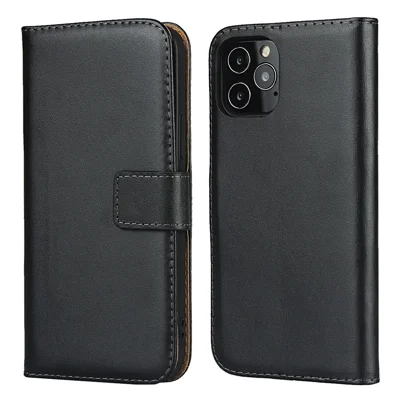 Genuine Leather Wallet Adjustable Stand Phone Cover Case for iPhone 12 mini 5.4 inch - Black