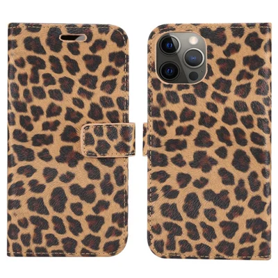 Leopard Pattern Leather Cover for iPhone 12 Pro/12 - Brown