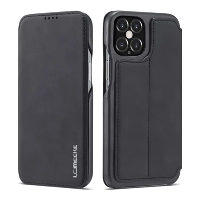 LC.IMEEKE Retro Style Protector Leather Phone Case with Card Holder for iPhone 12 Pro/12 - Black