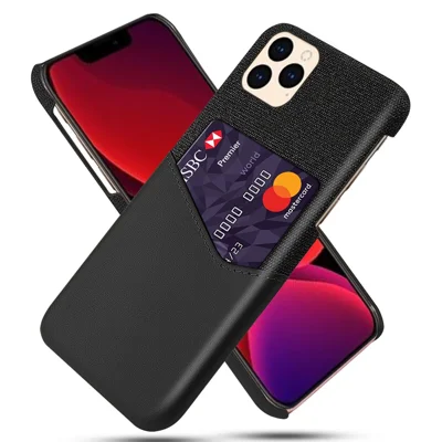 with Card Holder Cloth + PU Leather Coated PC Cover for iPhone 12 Pro / 12 - Black
